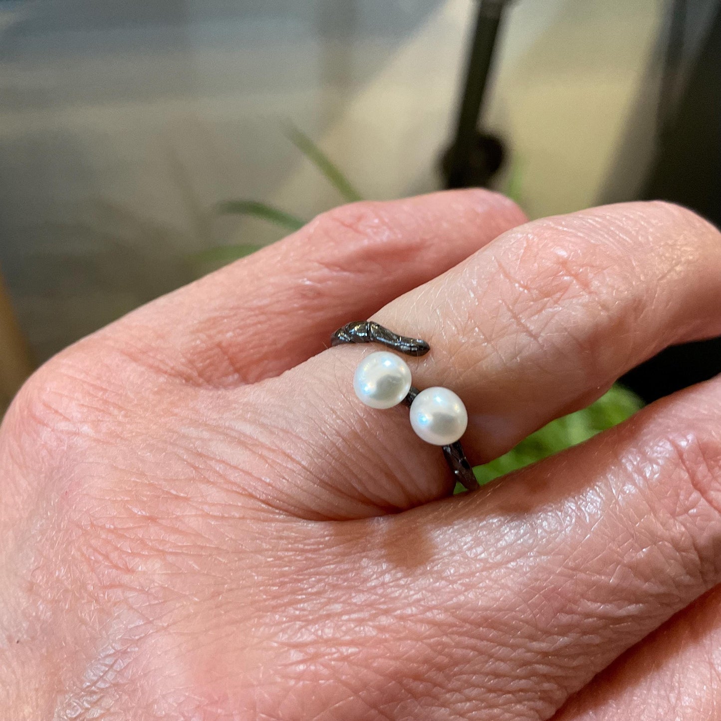 sterling silver white natural pearl dainty stackable open ring 5 6