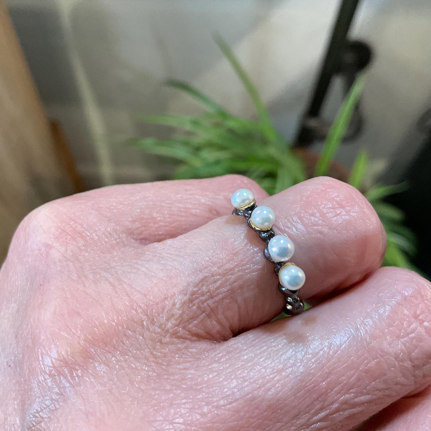 sterling silver white natural pearl dainty stackable ring 5.5