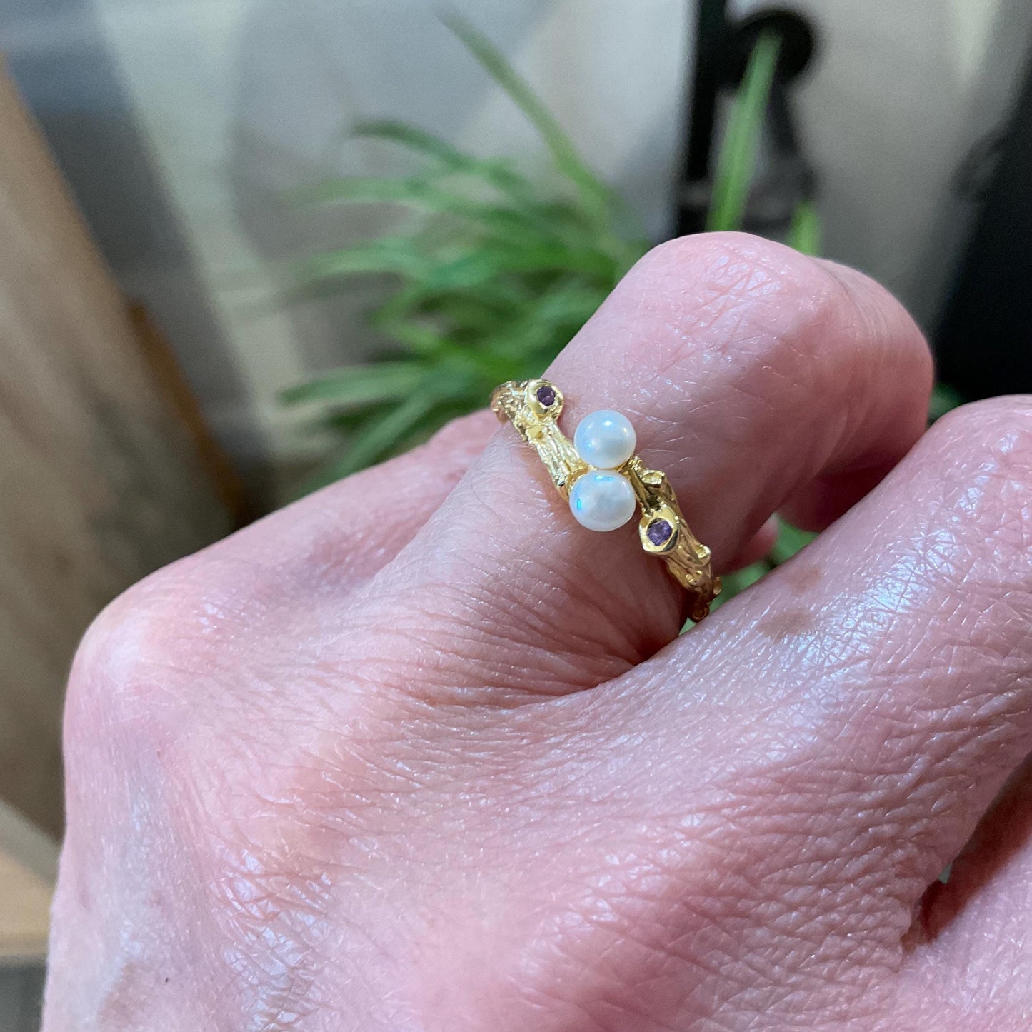 sterling silver white natural pearl dainty stackable gold amethyst ring 6