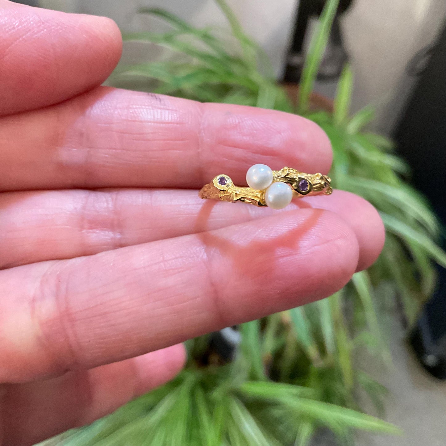 sterling silver white natural pearl dainty stackable gold amethyst ring 6