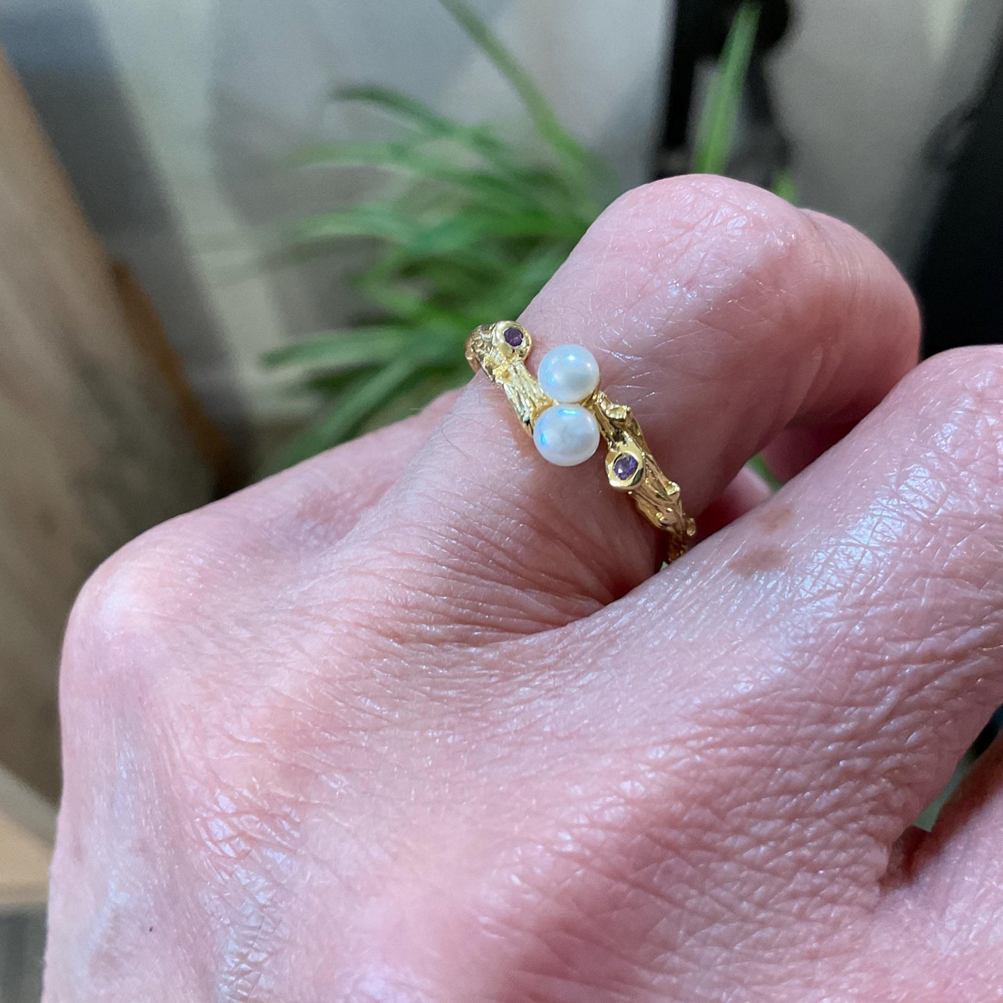 sterling silver white natural pearl dainty stackable gold amethyst ring 6