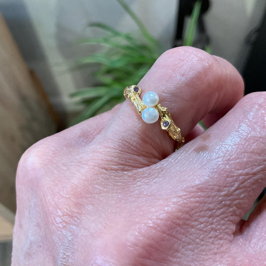 sterling silver white natural pearl dainty stackable gold amethyst ring 6