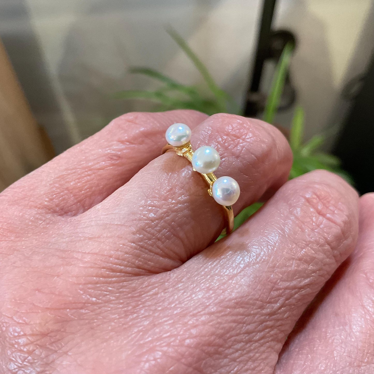 sterling silver white natural pearl dainty stackable gold ring 6.5