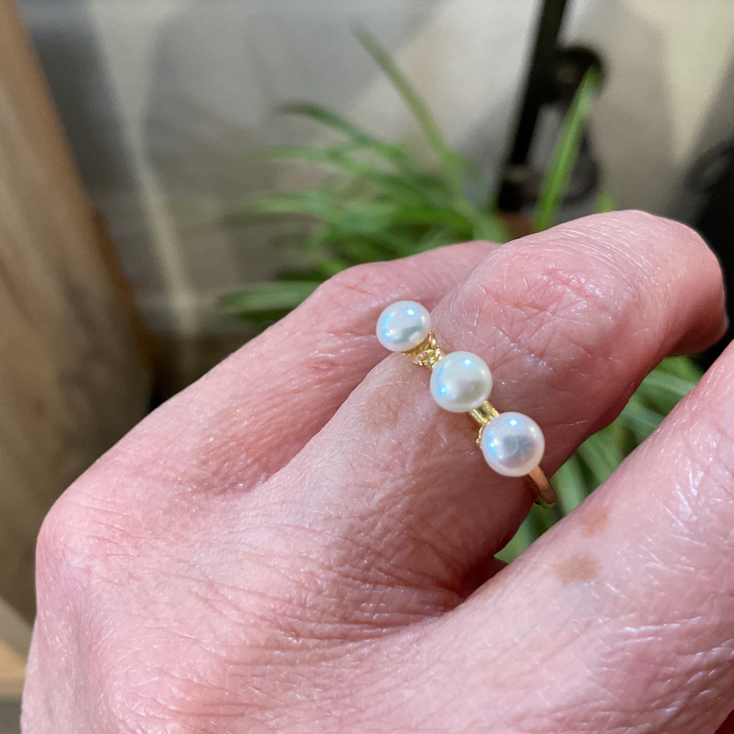 sterling silver white natural pearl dainty stackable gold ring 6.5