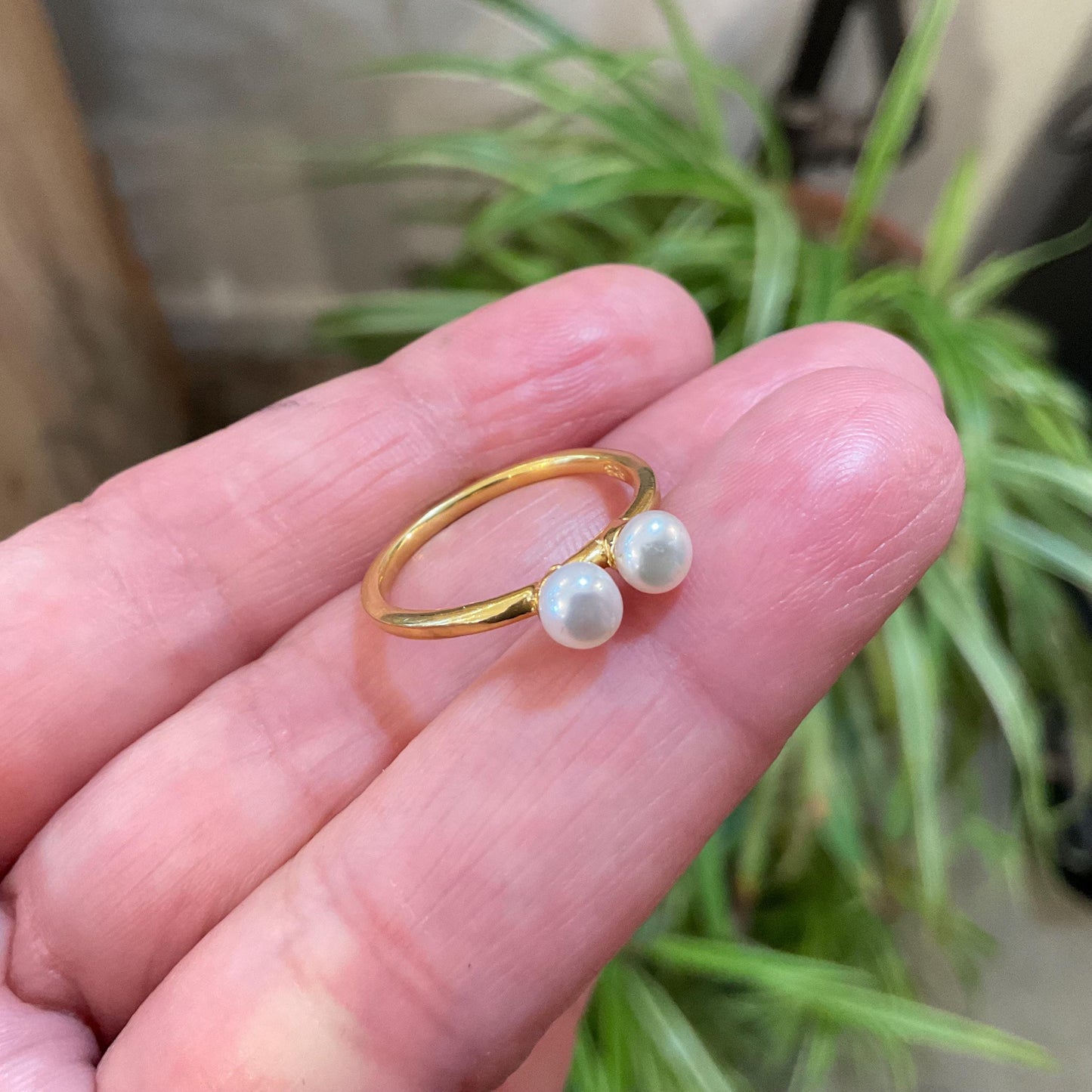 sterling silver white natural pearl dainty stackable gold ring 6