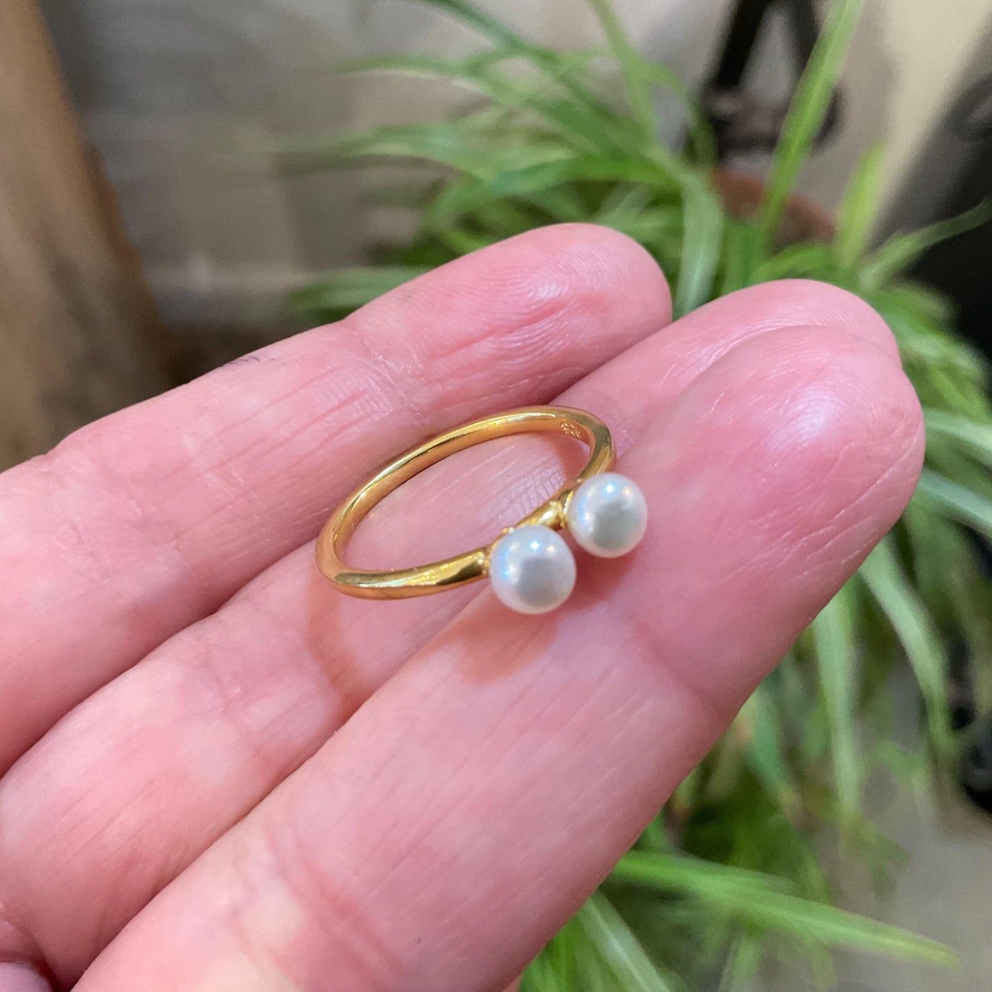 sterling silver white natural pearl dainty stackable gold ring 6