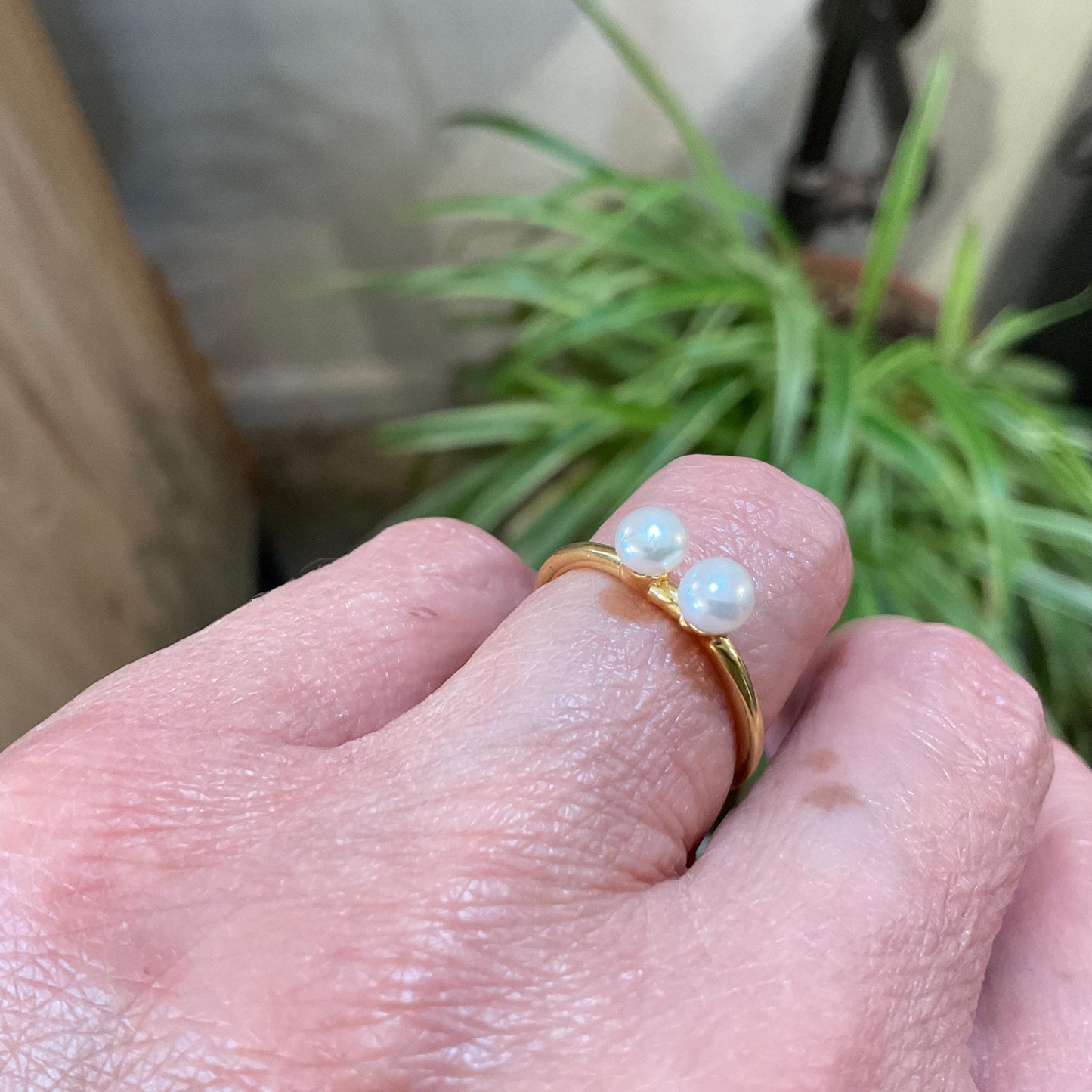 sterling silver white natural pearl dainty stackable gold ring 6