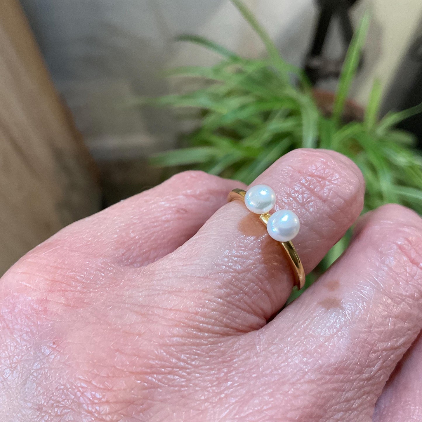 sterling silver white natural pearl dainty stackable gold ring 6