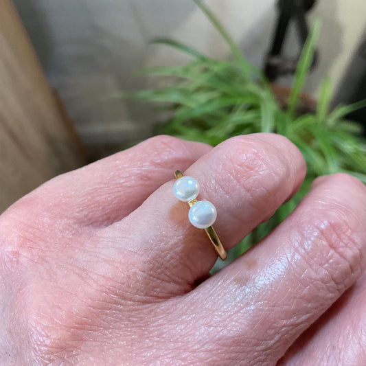 sterling silver white natural pearl dainty stackable gold ring 6