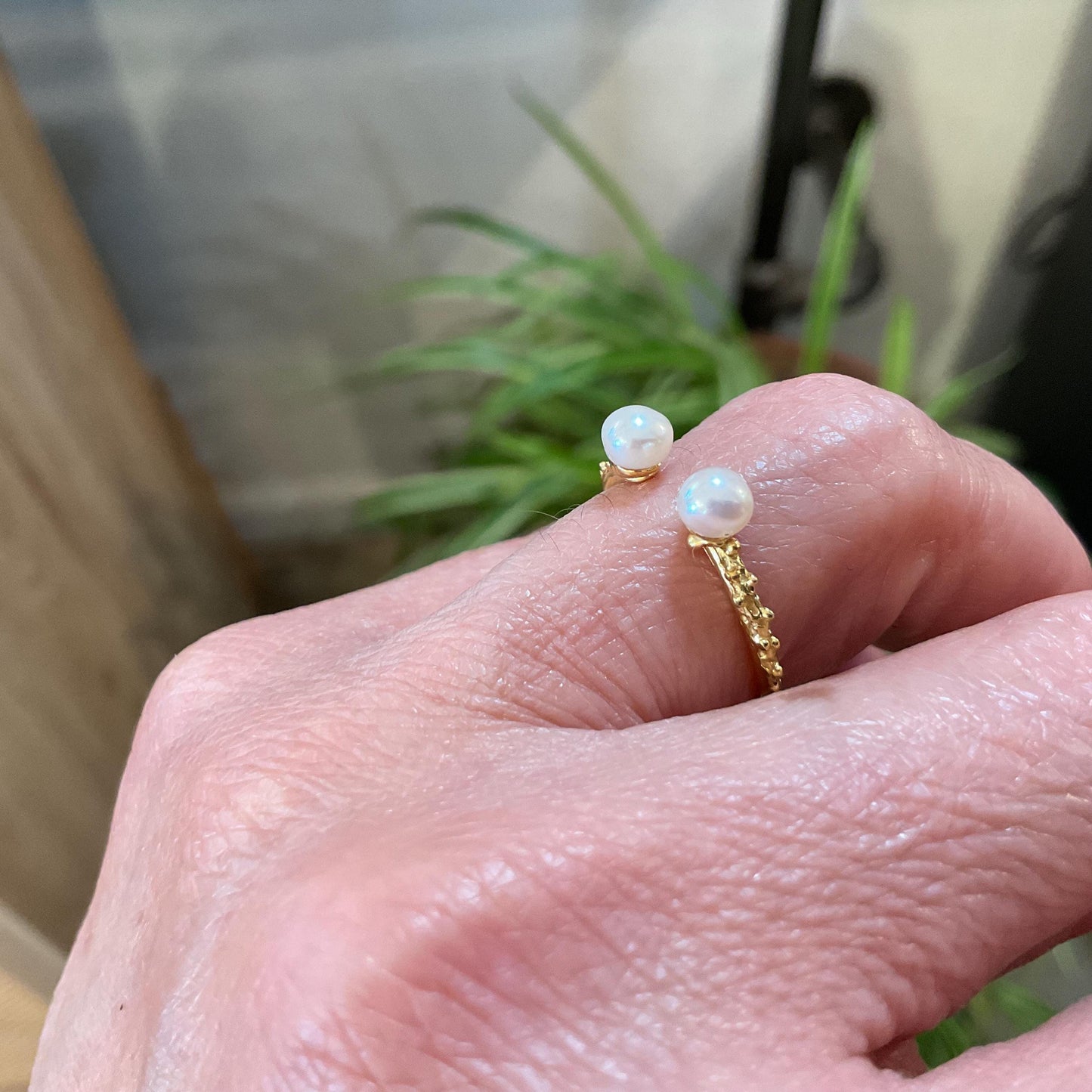 sterling silver white natural pearl dainty stackable gold open ring 6