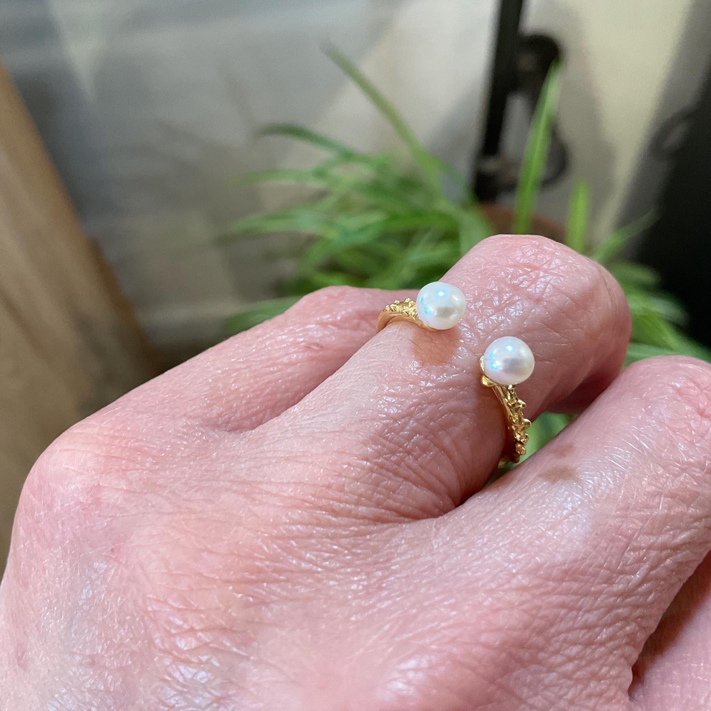 sterling silver white natural pearl dainty stackable gold open ring 6