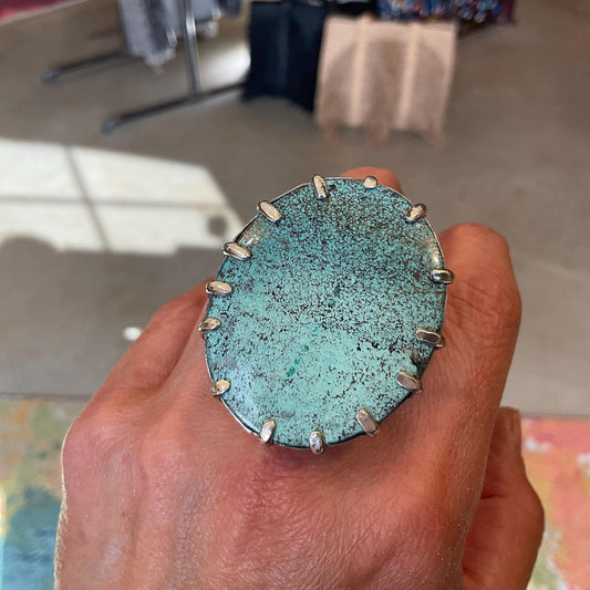 Sterling Statement turquoise huge adjustable brutalist art cuff ring
