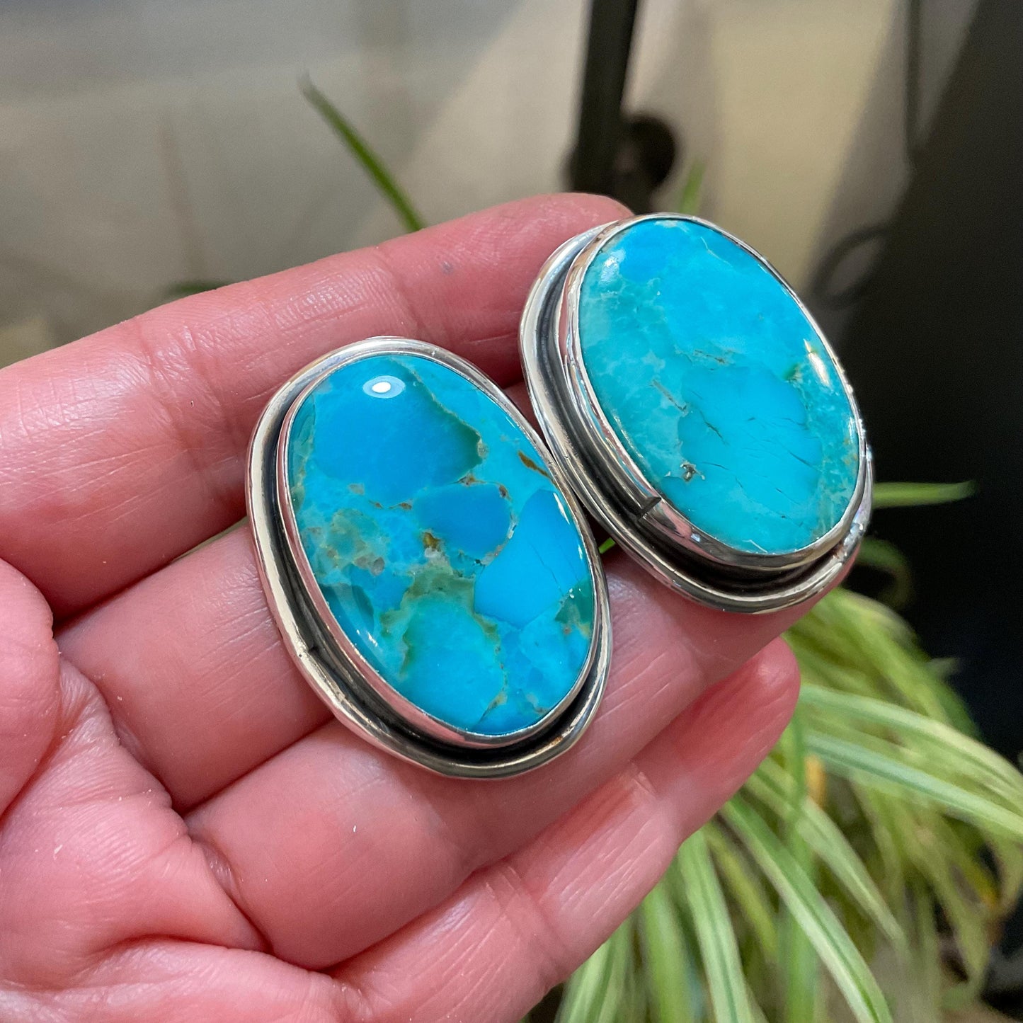 Sterling Silver large kingman turquoise large post earrings