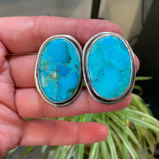 Sterling Silver large kingman turquoise large post earrings