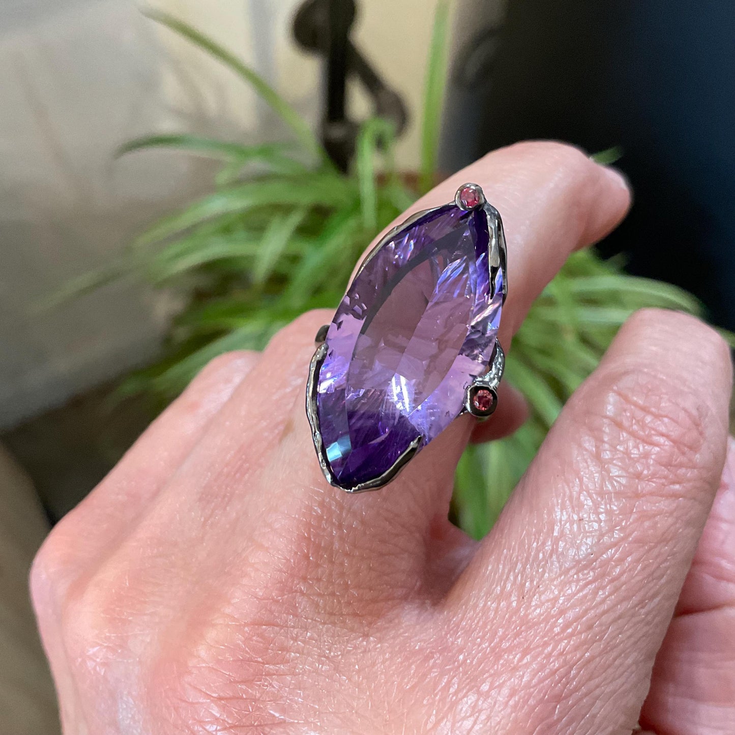 Handmade Sterling Silver Marquis Amethyst Ring 8.5