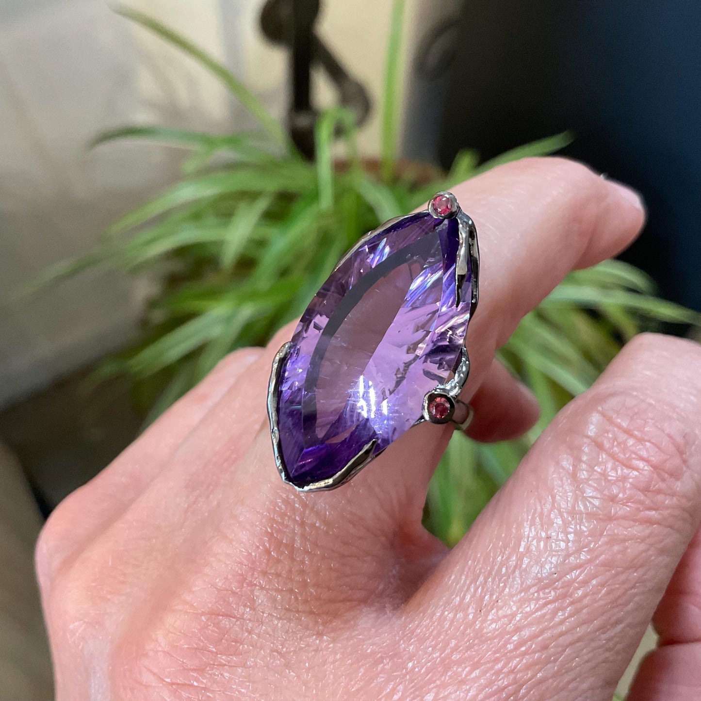 Handmade Sterling Silver Marquis Amethyst Ring 8.5