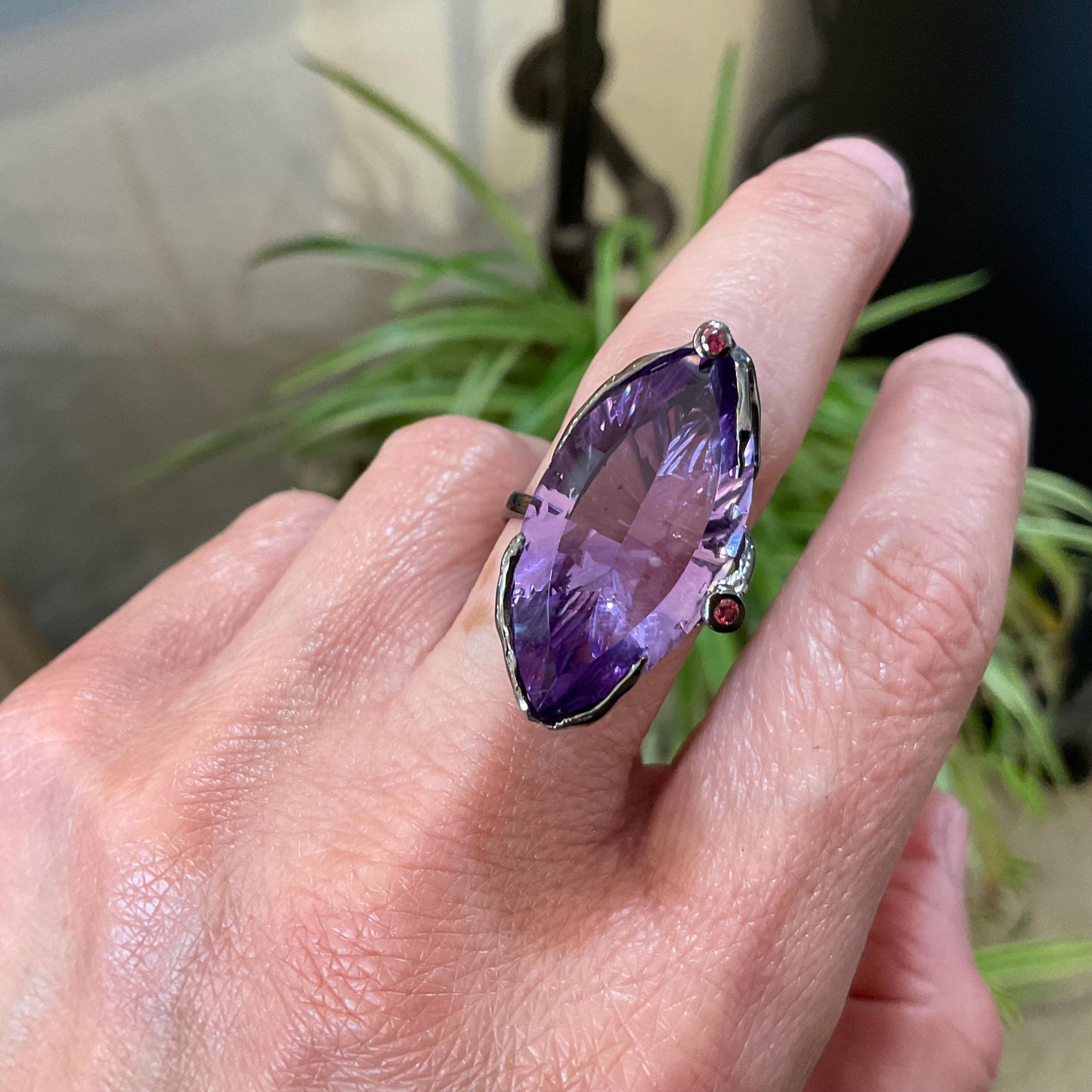 Handmade Sterling Silver Marquis Amethyst Ring 8.5