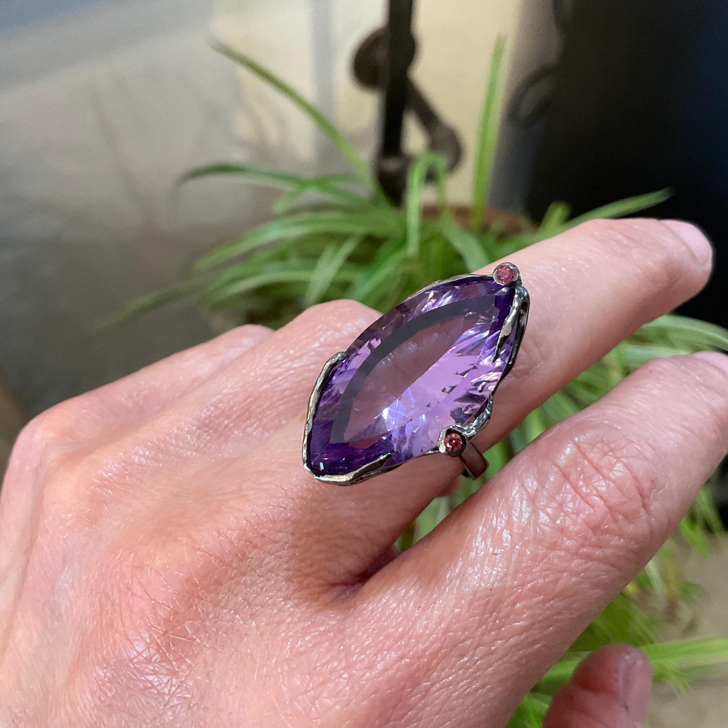 Handmade Sterling Silver Marquis Amethyst Ring 8.5