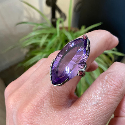 Handmade Sterling Silver Marquis Amethyst Ring 8.5