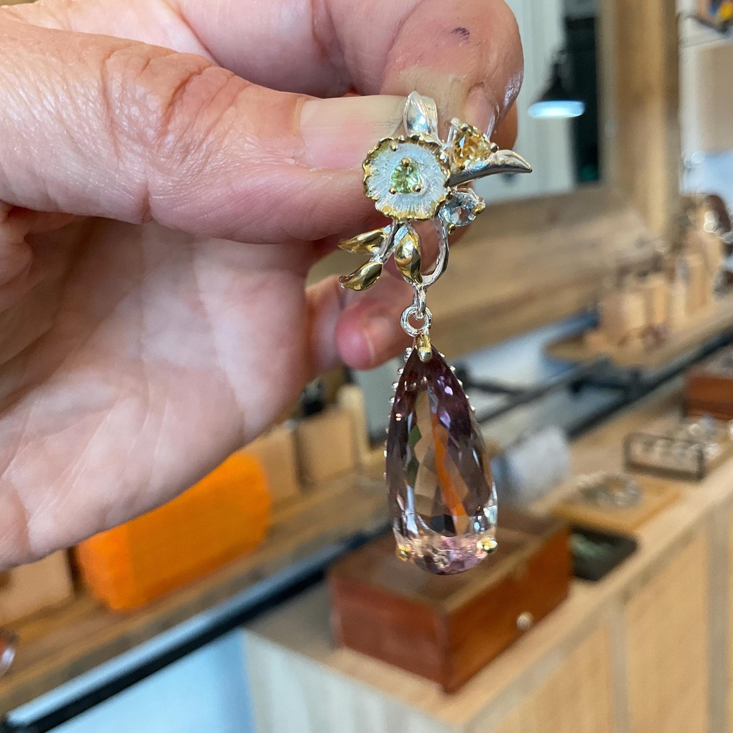 sterling silver Ametrine large pear shape citrine topaz  pendant Colors Of Etnika