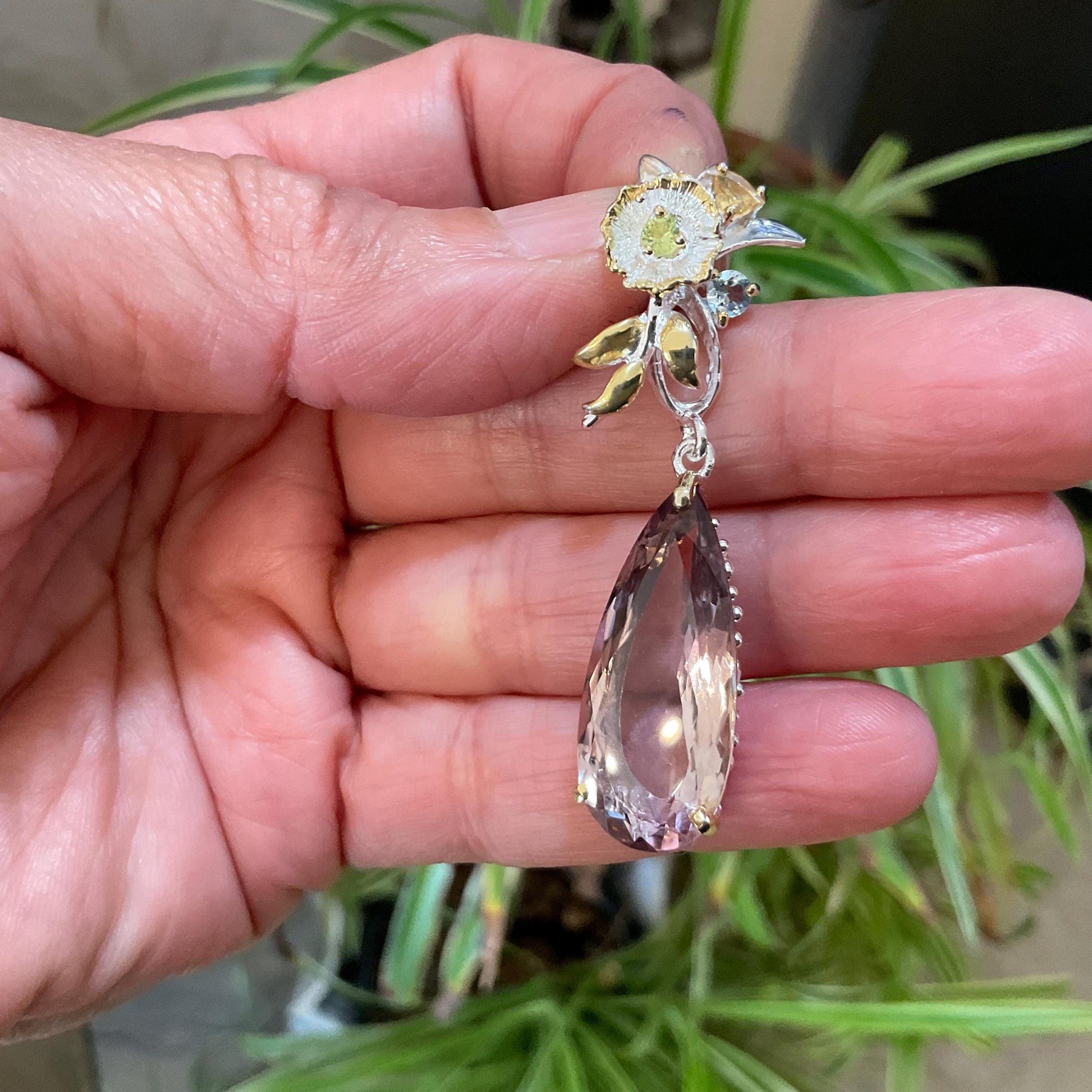 sterling silver Ametrine large pear shape citrine topaz  pendant Colors Of Etnika