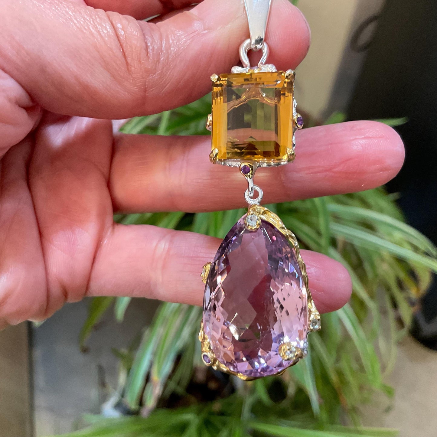sterling silver Ametrine citrine large pear shape pendant Colors Of Etnika