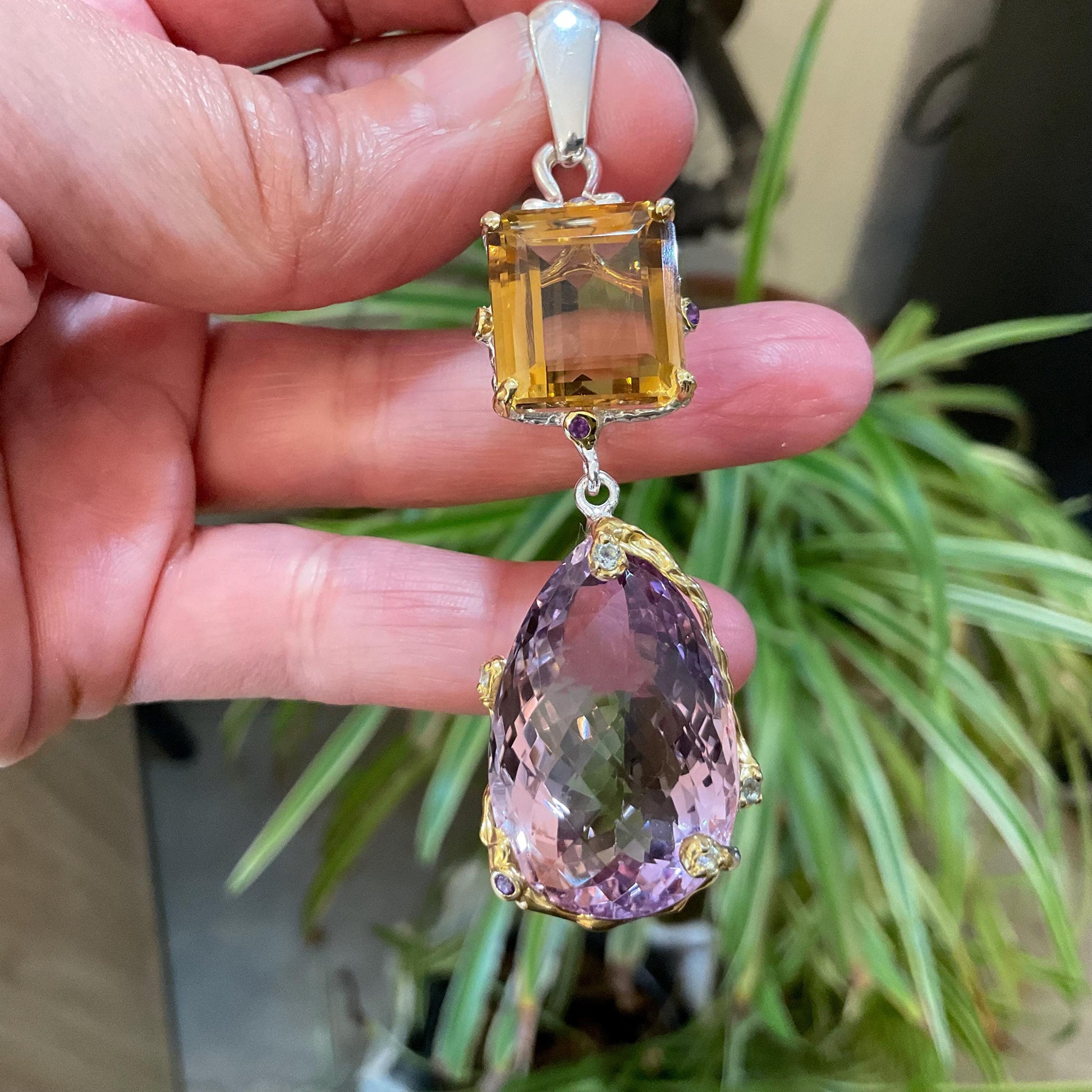 sterling silver Ametrine citrine large pear shape pendant Colors Of Etnika