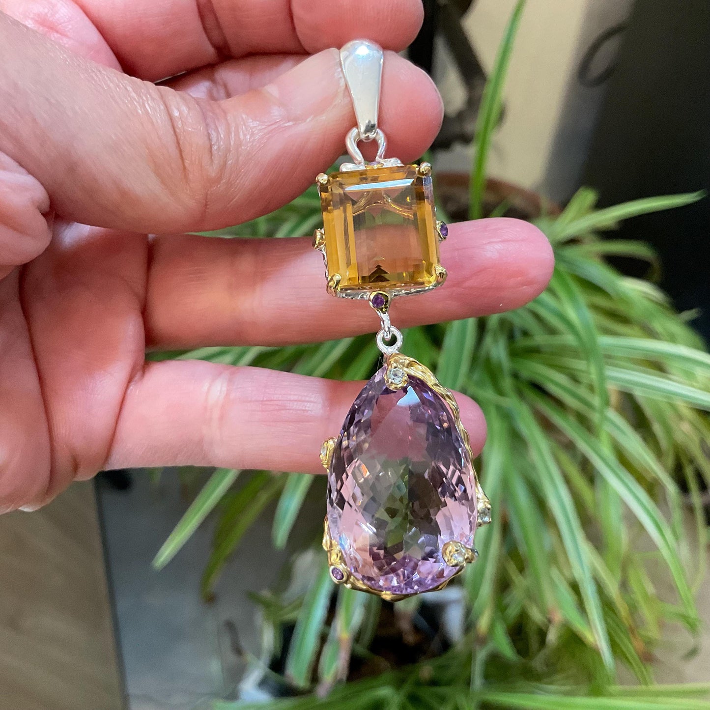 sterling silver Ametrine citrine large pear shape pendant Colors Of Etnika