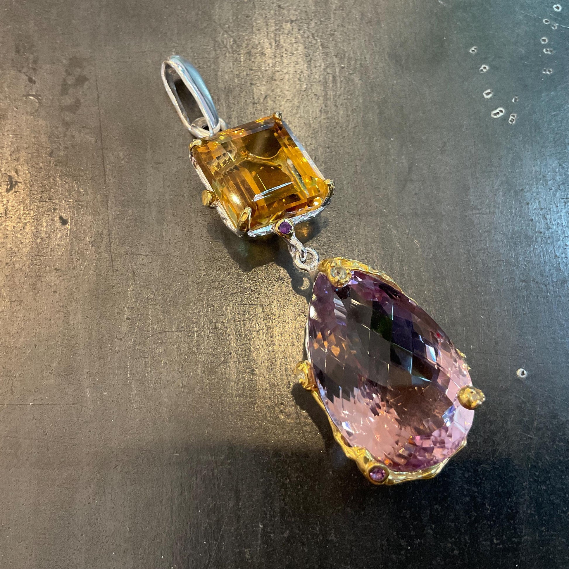 sterling silver Ametrine citrine large pear shape pendant Colors Of Etnika