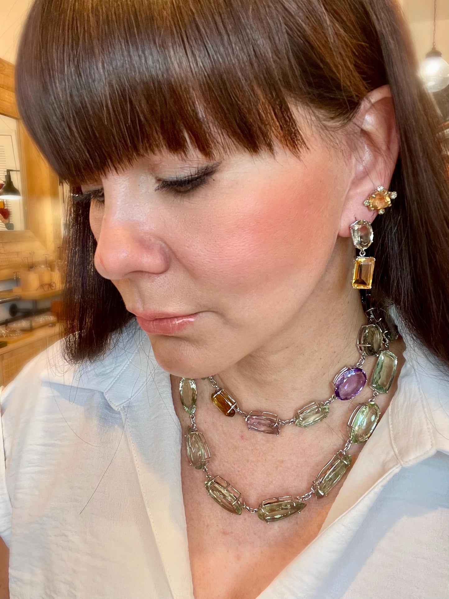 Sterling Silver Amethyst Citrine Choker Necklace: Statement Jewelry