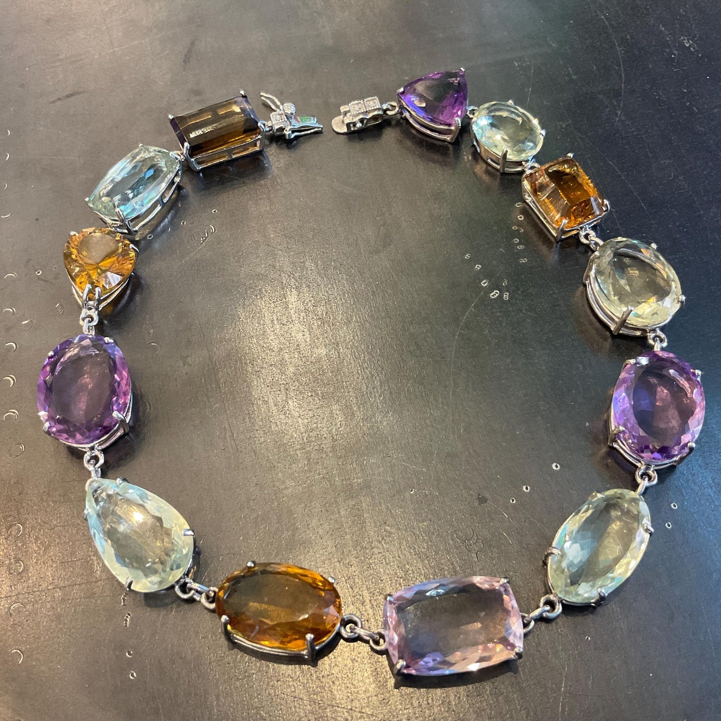 Sterling Silver Amethyst Citrine Choker Necklace: Statement Jewelry