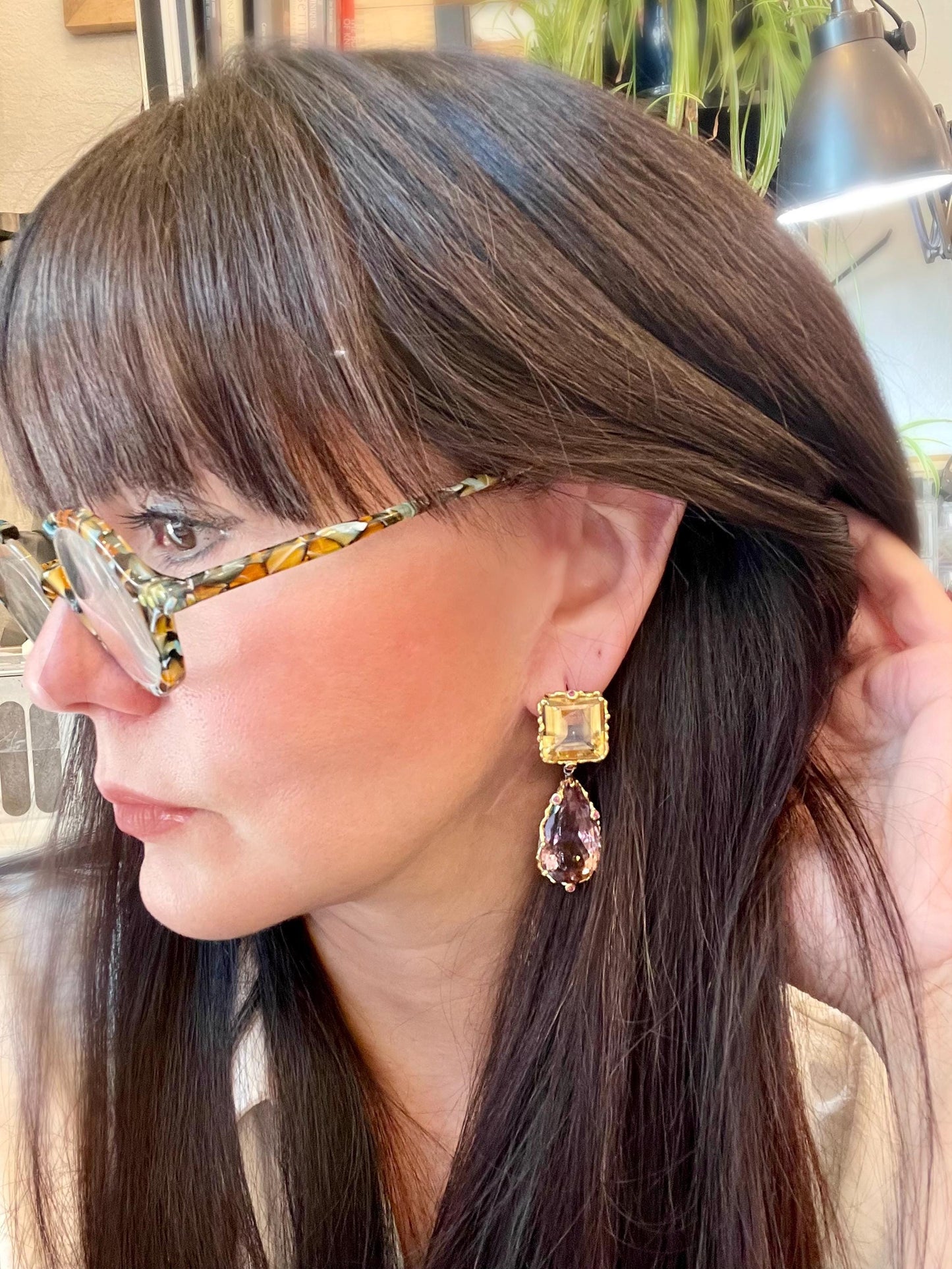 Sterling silver Ametrine pear shape emerald cut citrine fancy large dangle earrings