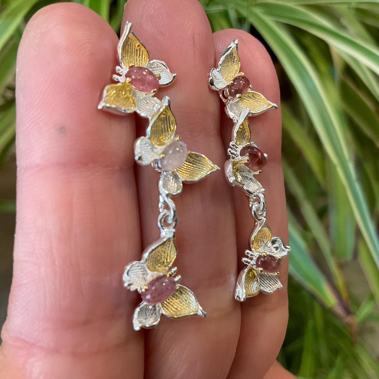 sterling silver statement tourmaline  butterfly stud dangle  earrings