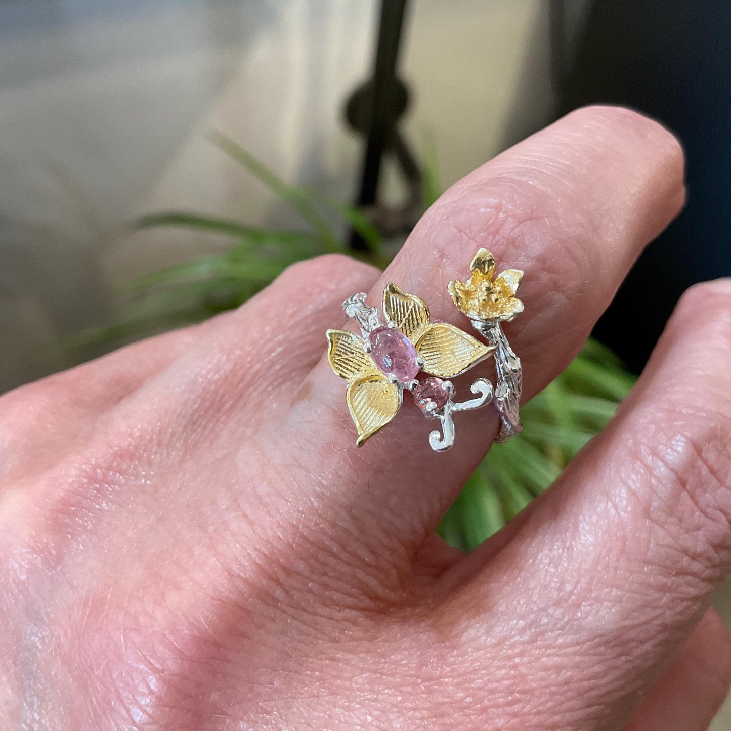 sterling silver butterfly pink tourmaline adjustable open ring 7 7.5 8 8.5