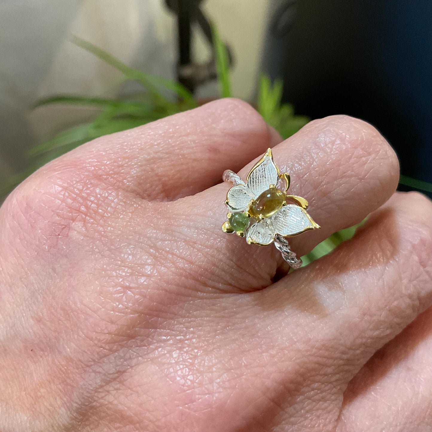 sterling silver butterfly natural green yellow tourmaline ring 5