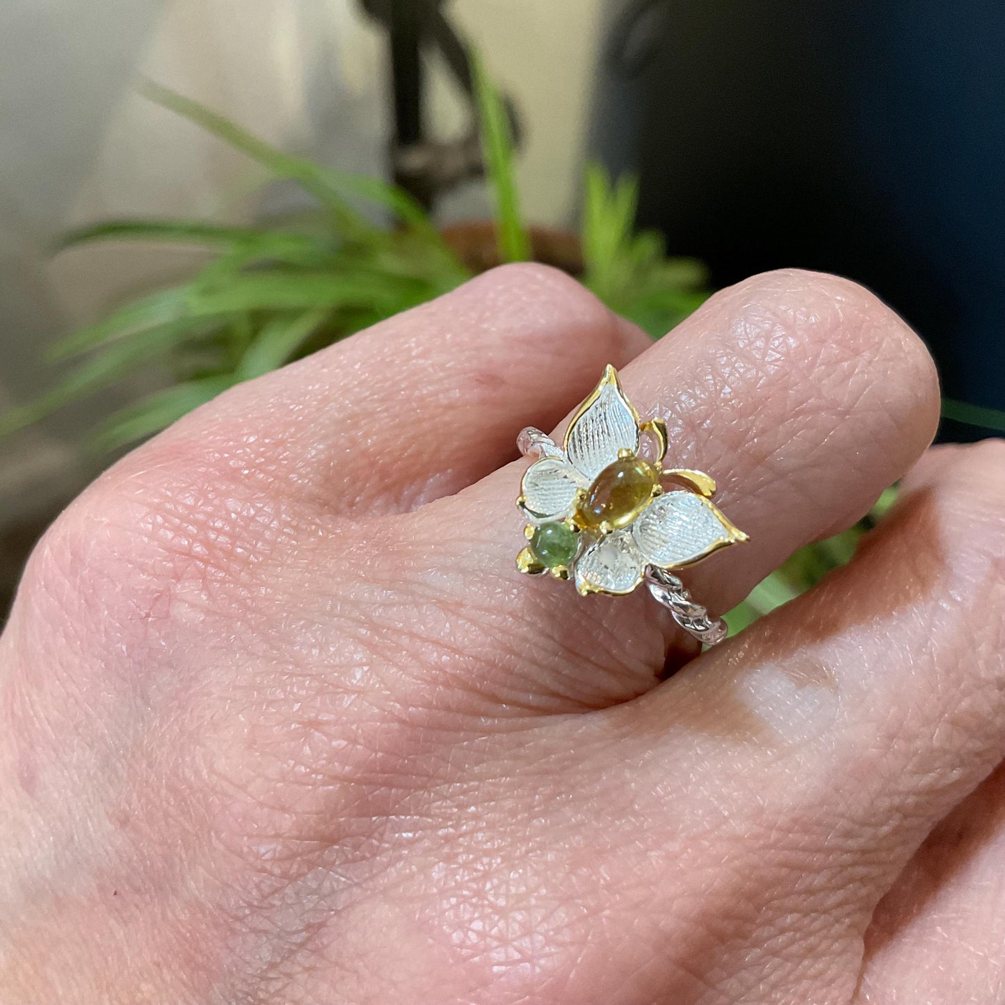 sterling silver butterfly natural green yellow tourmaline ring 5