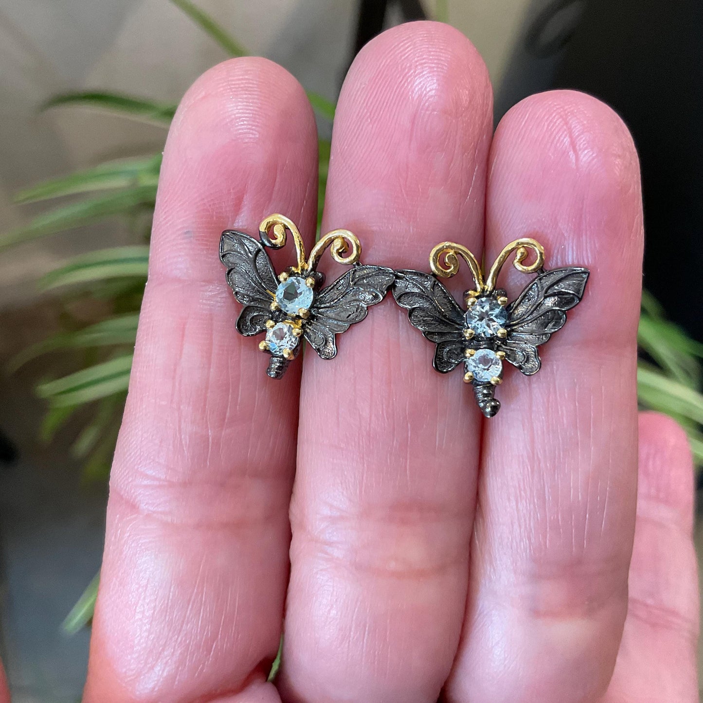 sterling silver blue topaz  butterfly stud  earrings