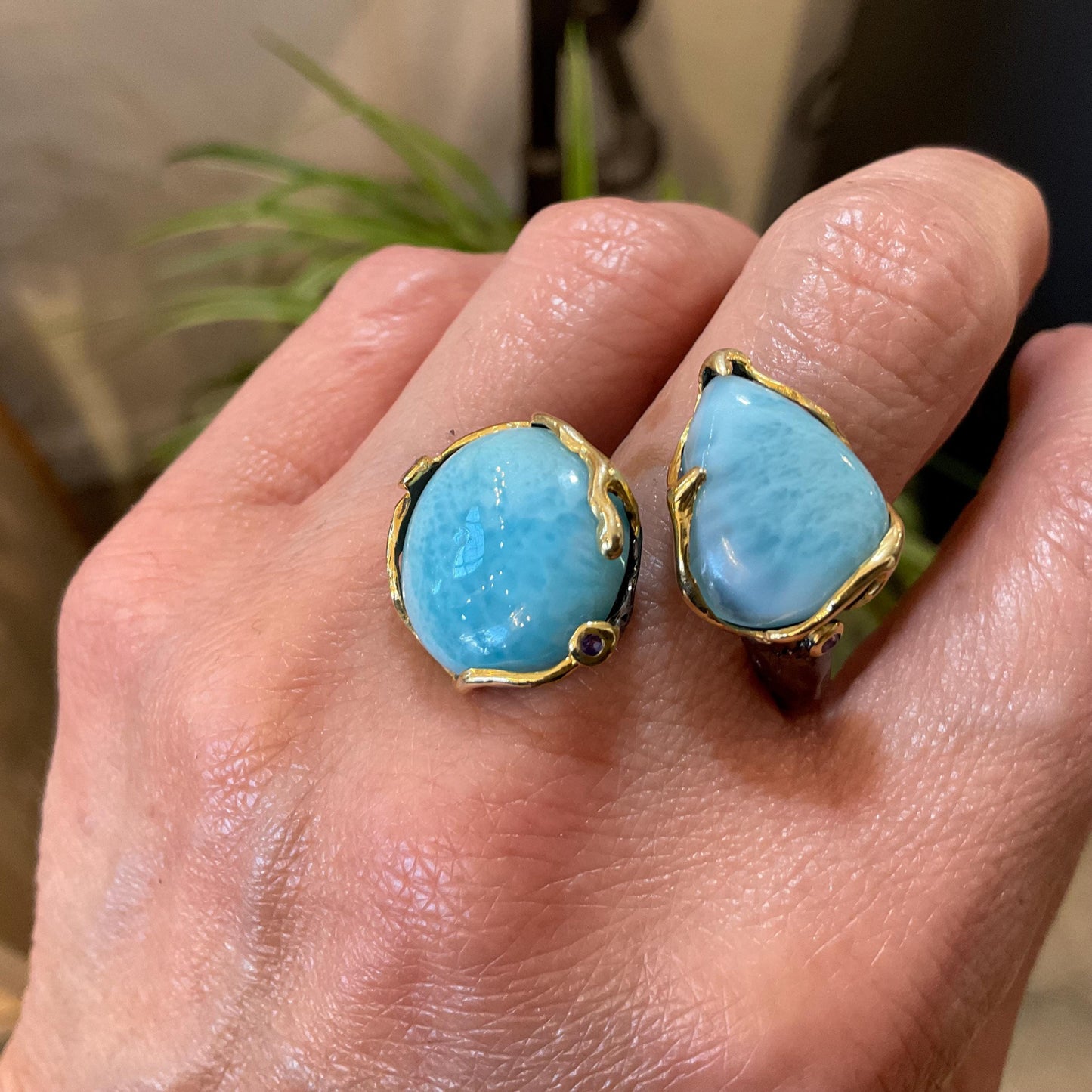 Larimar Sterling Silver Statement Ring - Size 9