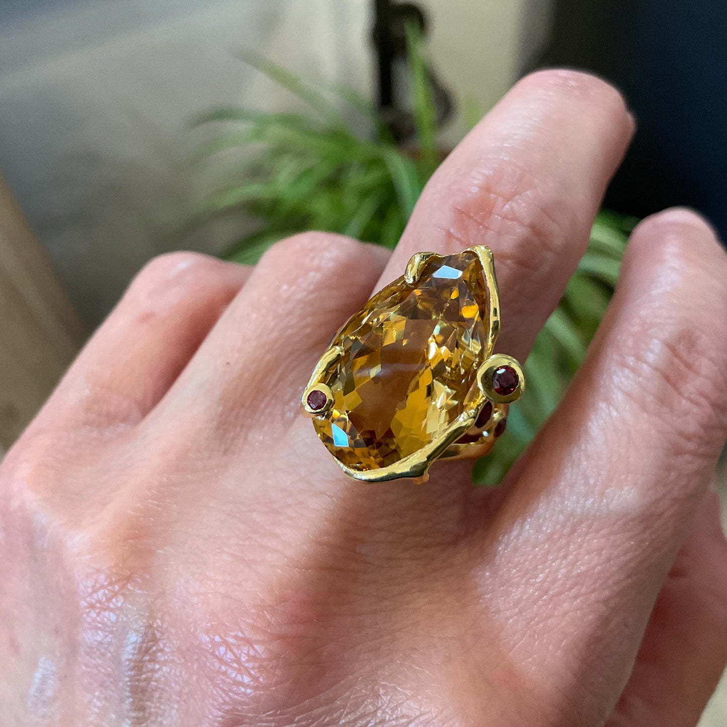 Sterling Silver Natural citrine gold pear shape ring 7.5