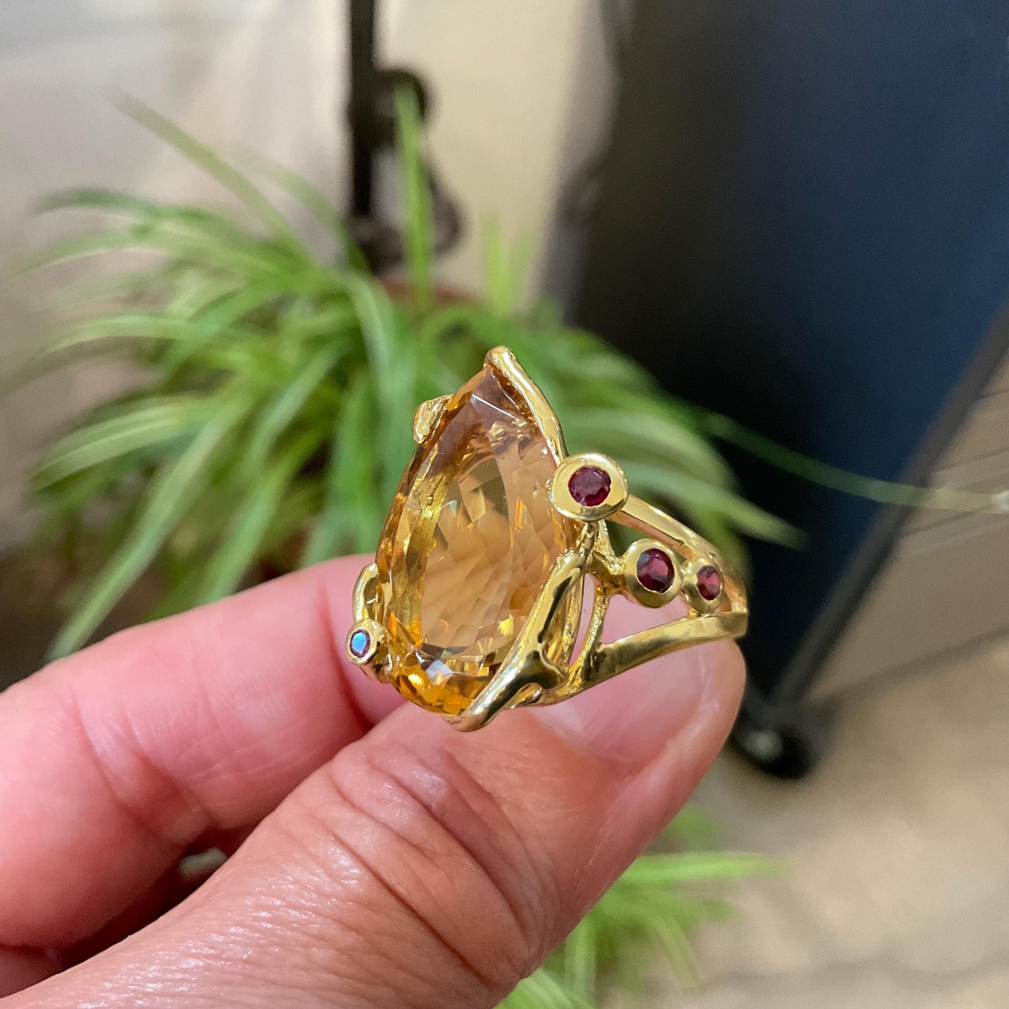 Sterling Silver Natural citrine gold pear shape ring 7.5