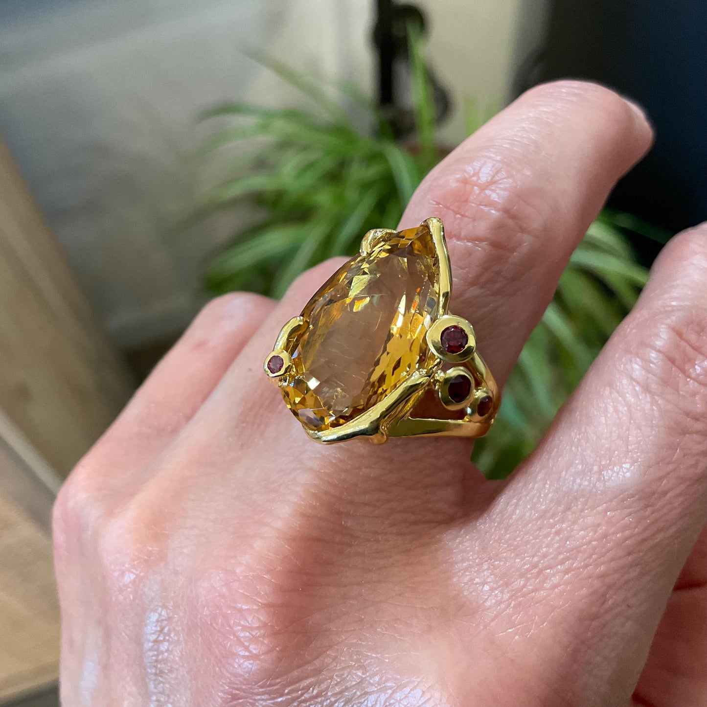 Sterling Silver Natural citrine gold pear shape ring 7.5