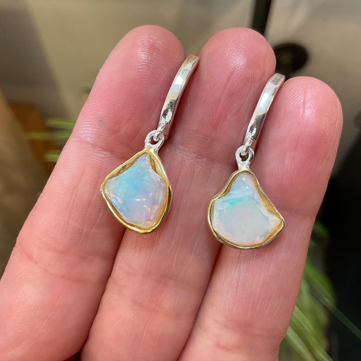 Sterling Silver Natural rough rainbow dangle  Earrings