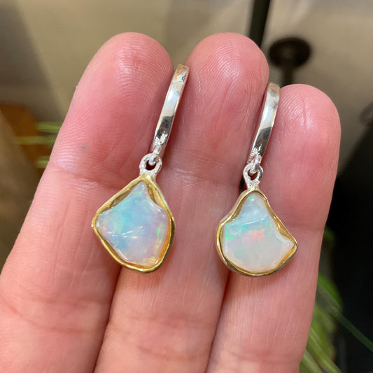 Sterling Silver Natural rough rainbow dangle  Earrings