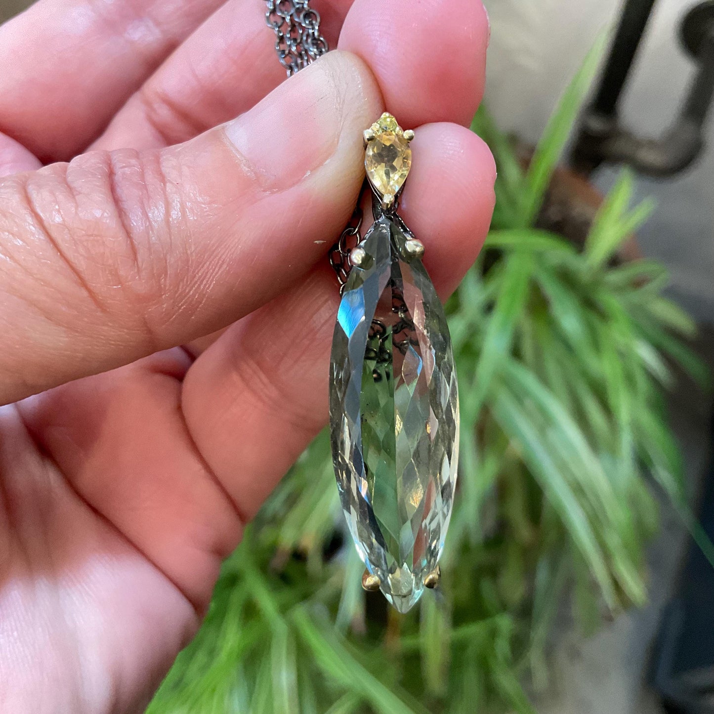 sterling silver green amethyst Marquis shape citrine pendant with necklace