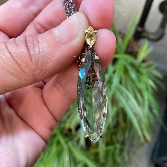 sterling silver green amethyst Marquis shape citrine pendant with necklace
