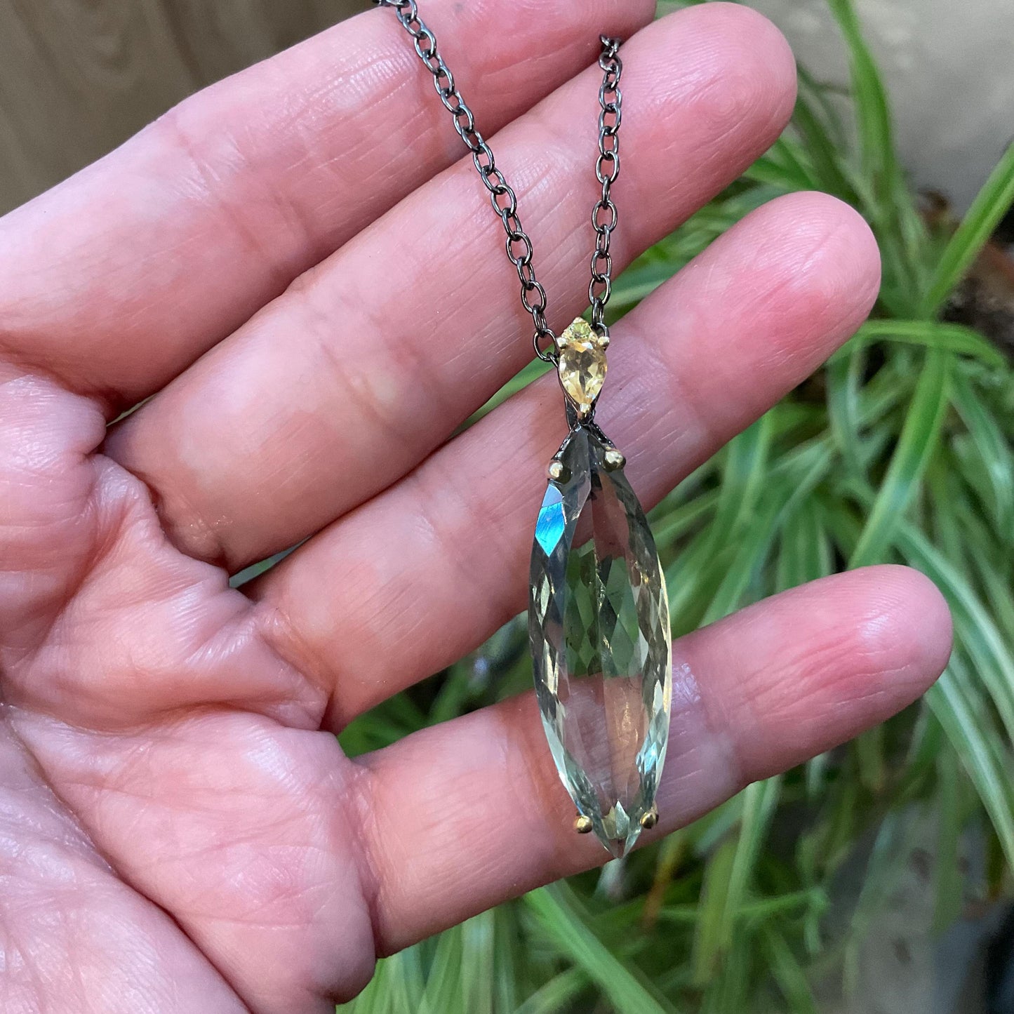 sterling silver green amethyst Marquis shape citrine pendant with necklace