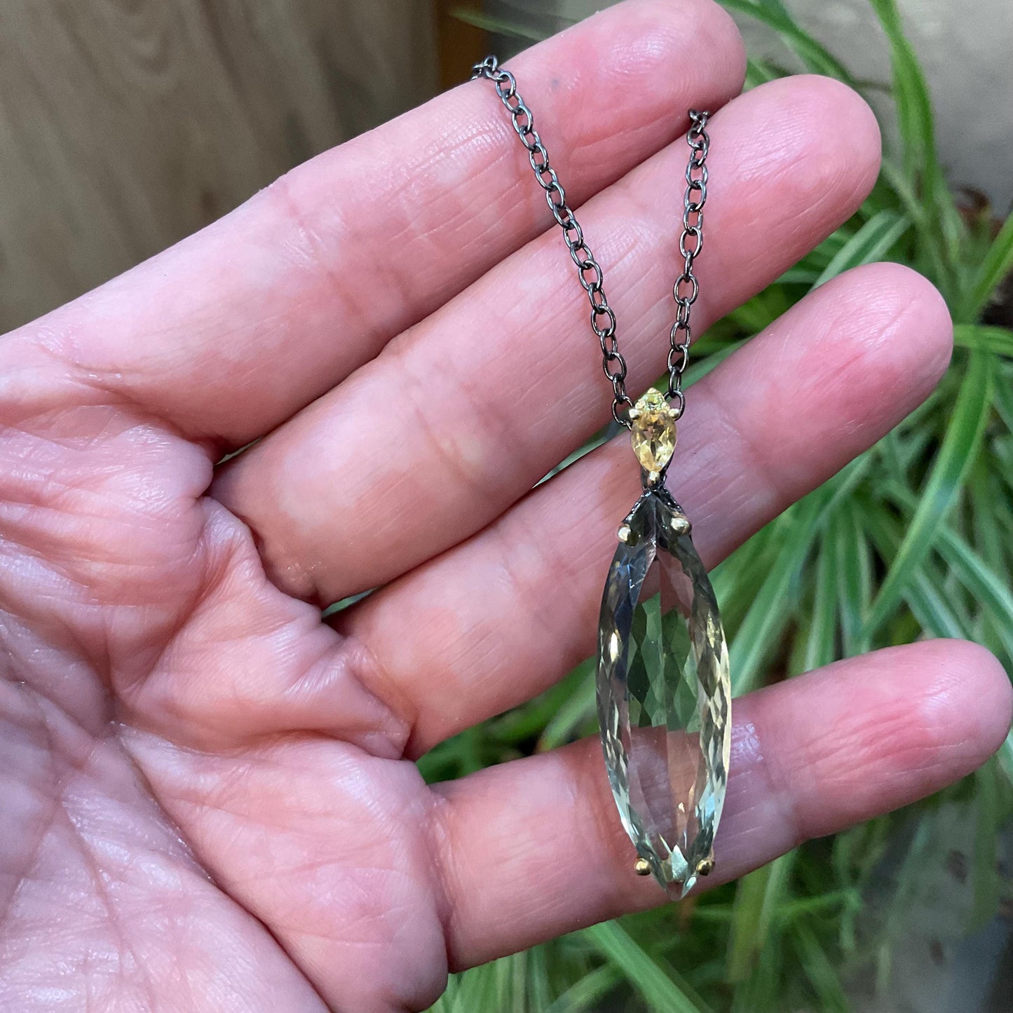 sterling silver green amethyst Marquis shape citrine pendant with necklace