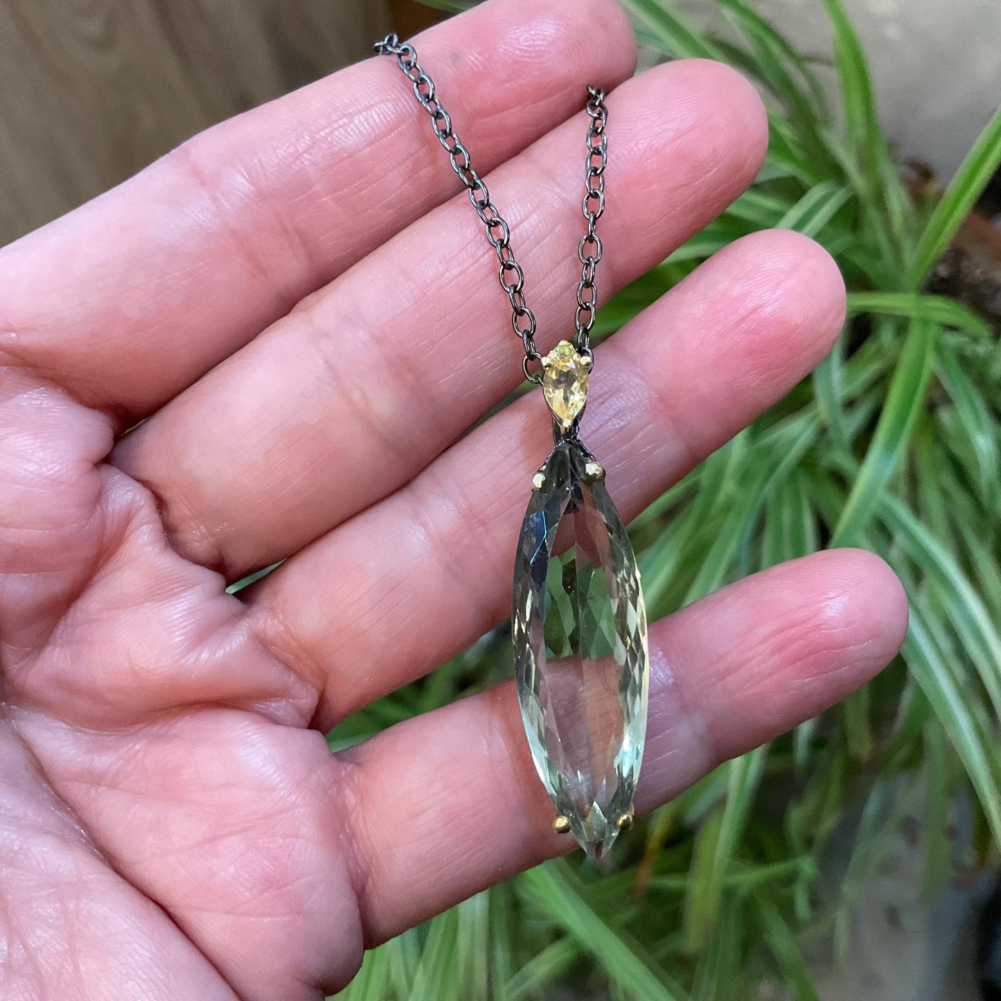 sterling silver green amethyst Marquis shape citrine pendant with necklace