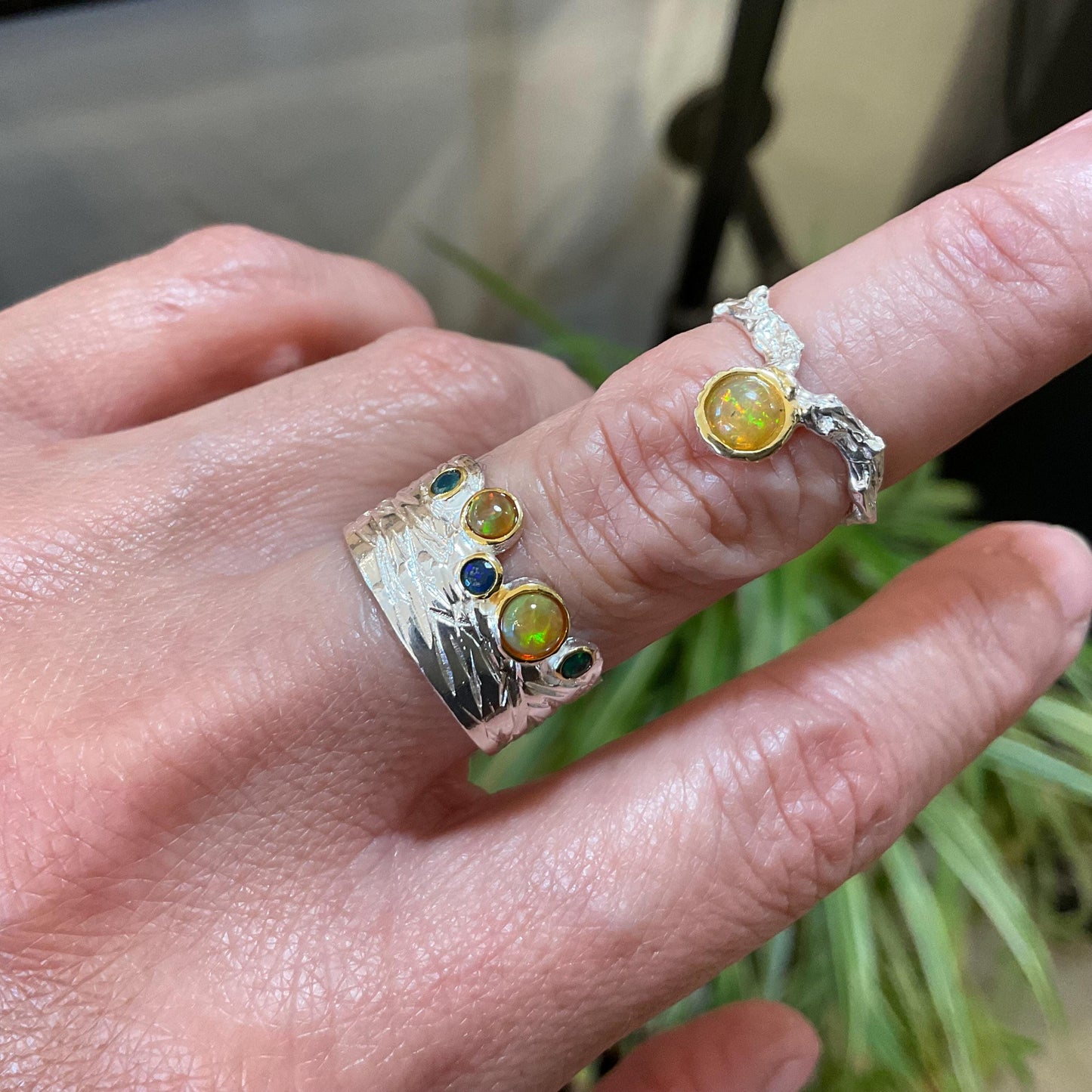 sterling silver Natural opal  band ring 7.5