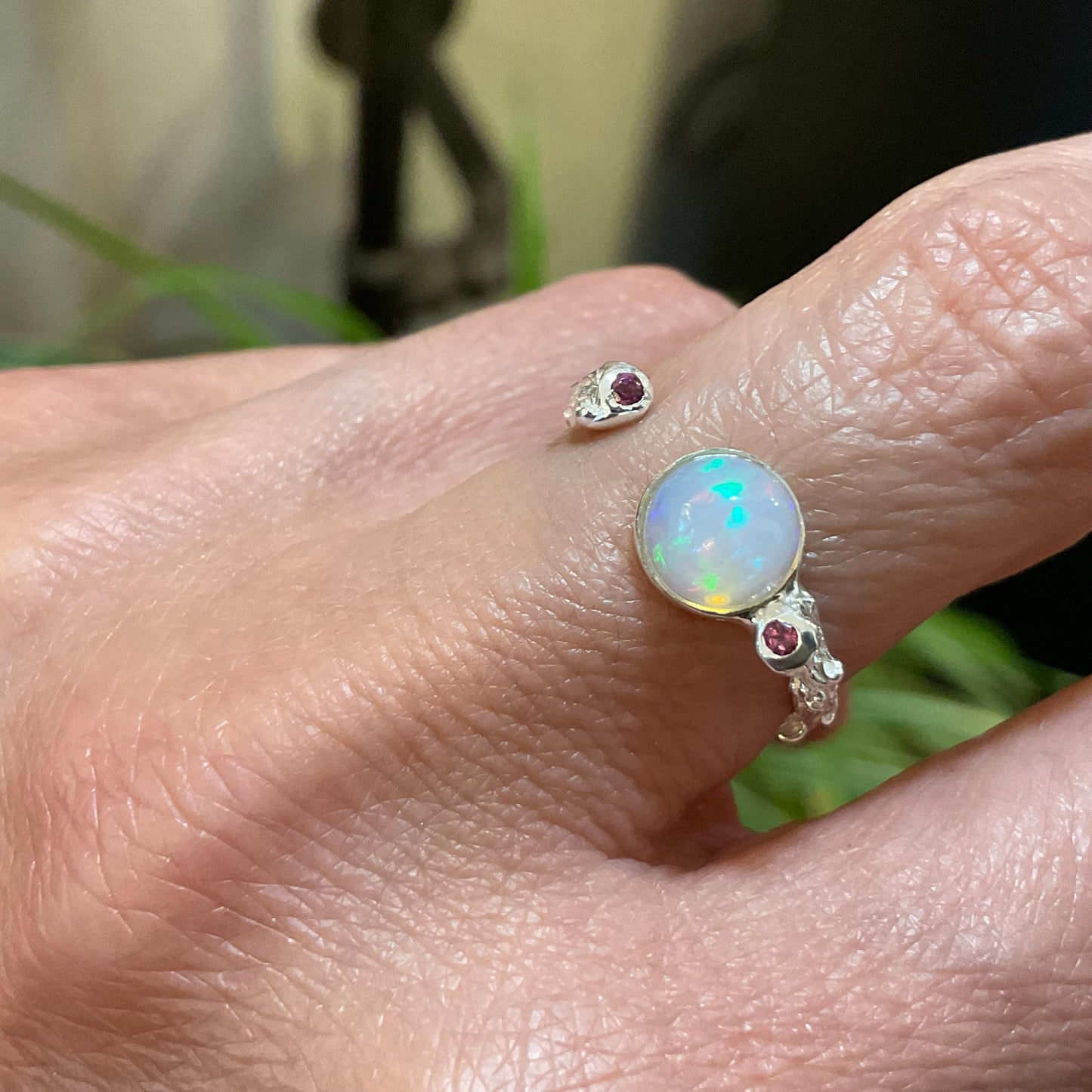 Sterling Silver Handmade rainbow  Opal amethyst dainty twig ring 5 6 7